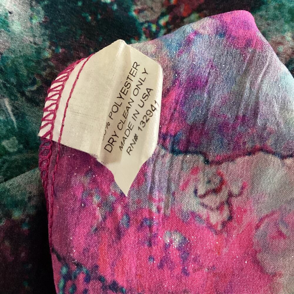 Amanda Uprichard Pink Green Watercolor Satin Fit and Flare Dress XS - Picture 8 of 9